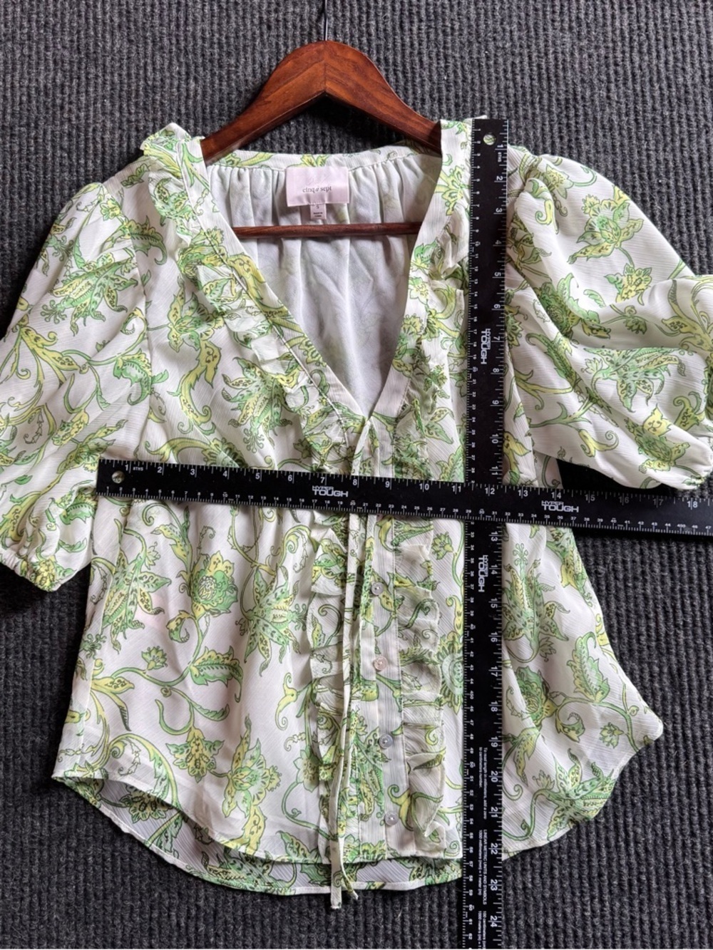 Cinq a Sept Ivy Paisley Seraphina in Ivory and Green Ruffled Blouse - Picture 8 of 12